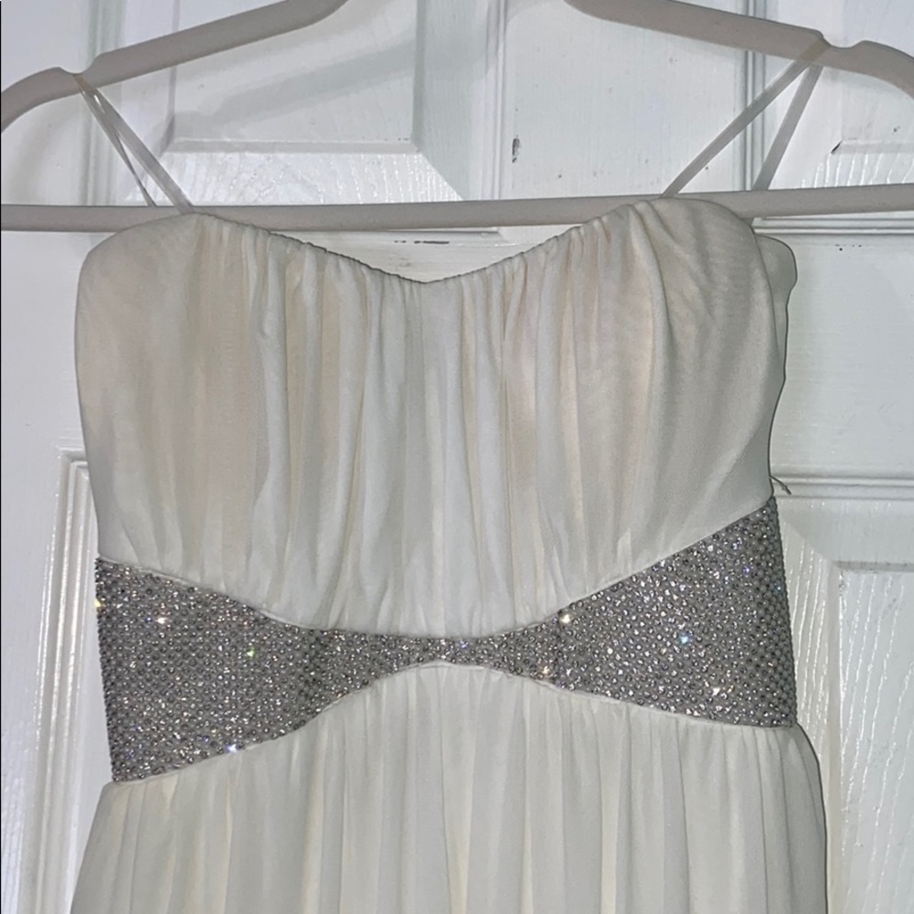 strapless long off-white dress